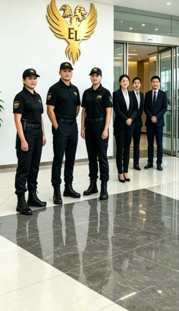 Equipe da EL Security reunida em um hall de entrada